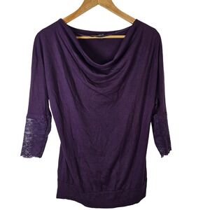 JACOB Purple Cowl Neck 3/4‎ Sleeve Lace Cuff Top Blouse Womens Size PS